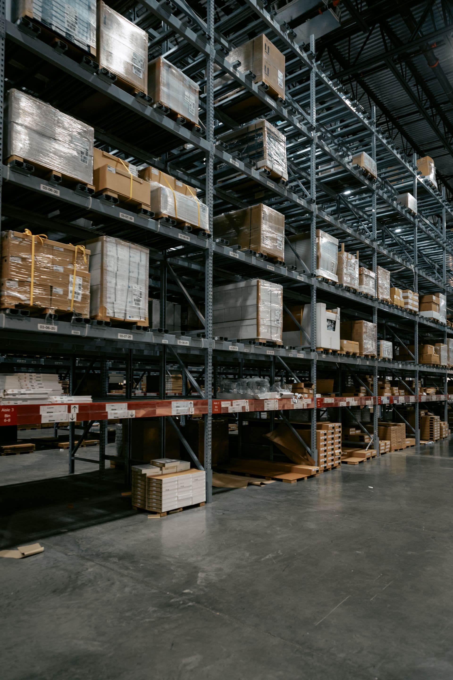 Boxed stock on warehouse shelving