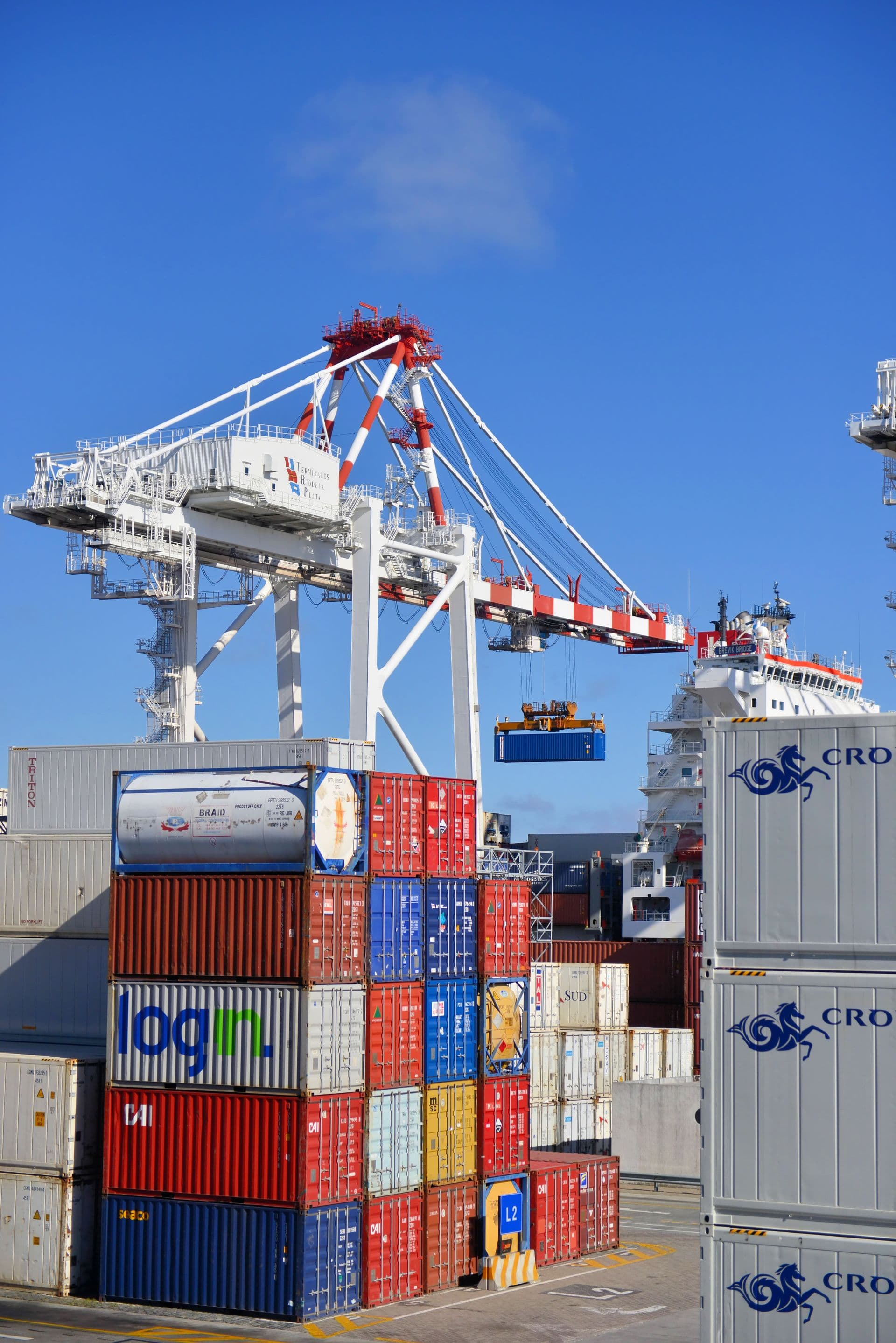 Container terminal with cranes over the berth
