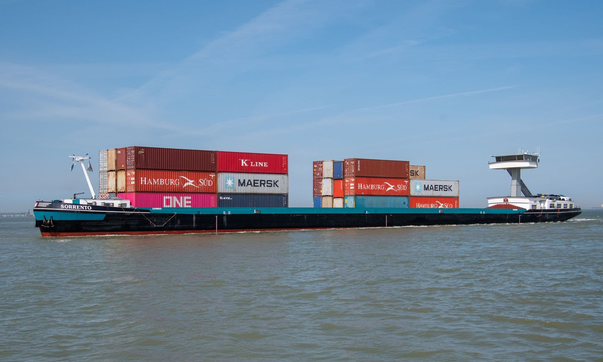 Containers loaded aboard a cargo vessel
