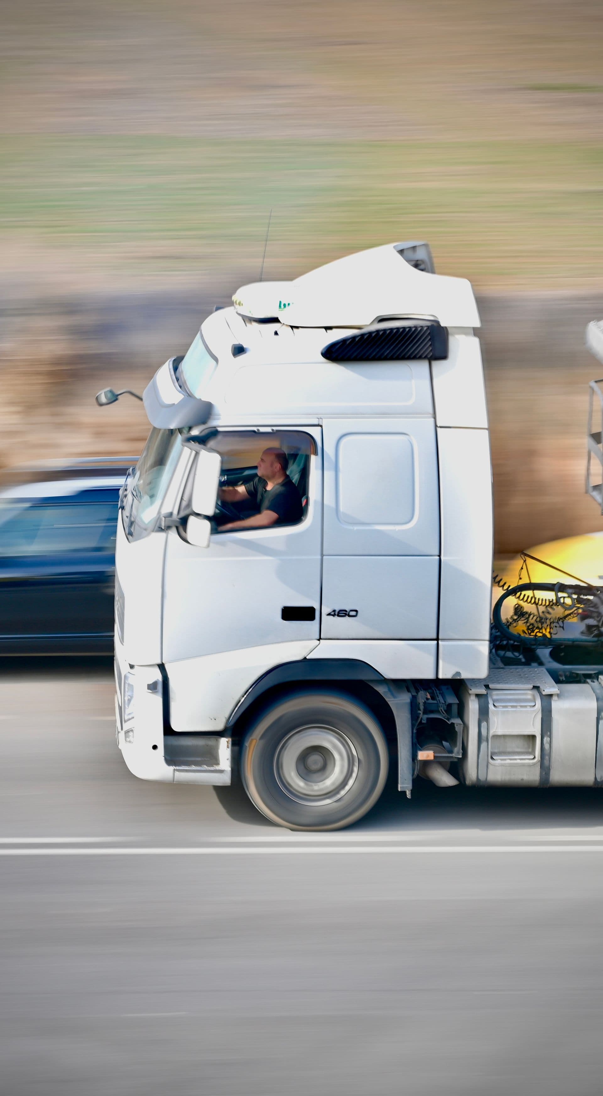 Articulated truck on a highway run
